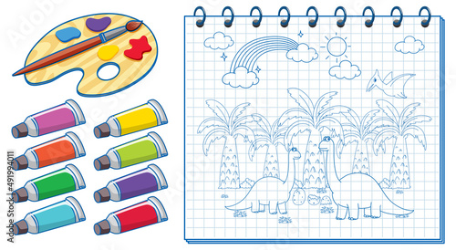 A notebook with a doodle sketch design and watercolour