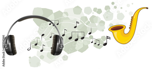 A saxophone with musical notes on white background