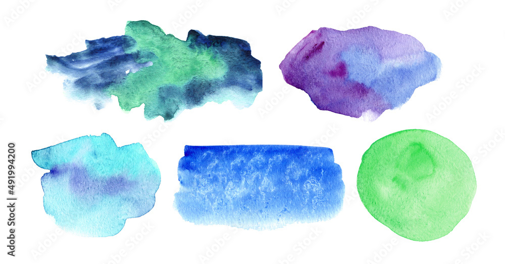 Set of colorful watercolor spots isolated on white background