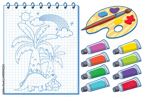 A notebook with a doodle sketch design and watercolour