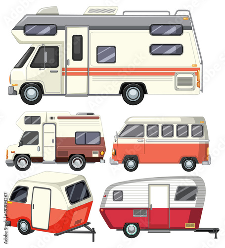Set of different motorhomes