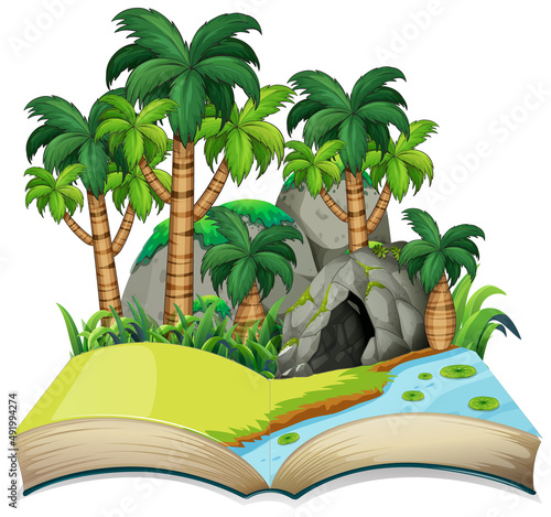 Open book with prehistoric landscape
