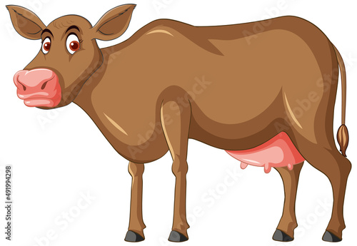 Brown dairy cow standing cartoon character
