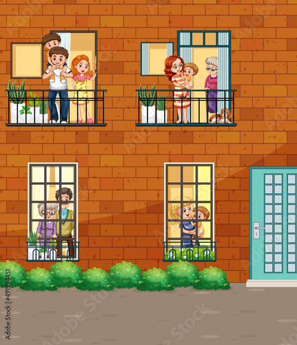 Building facade with people at the windows