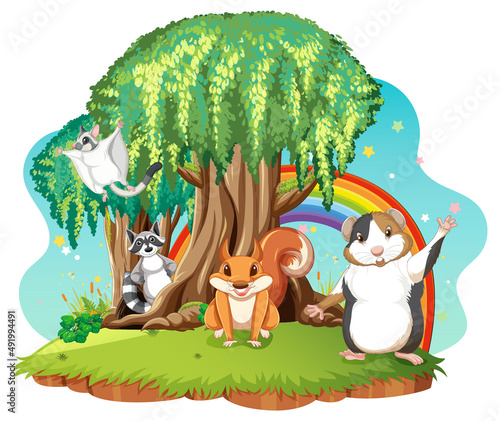 Isolated scene with different cute animals