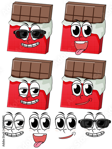 Set of facial expression vintage style cartoon with chocolate on white backgr...