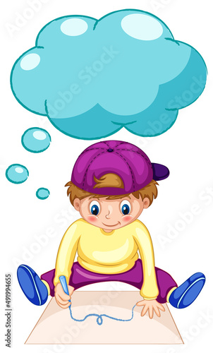 A boy thinking with empty callouts