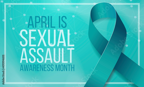 Sexual assault awareness month concept. Banner template with teal ribbon. Vector illustration