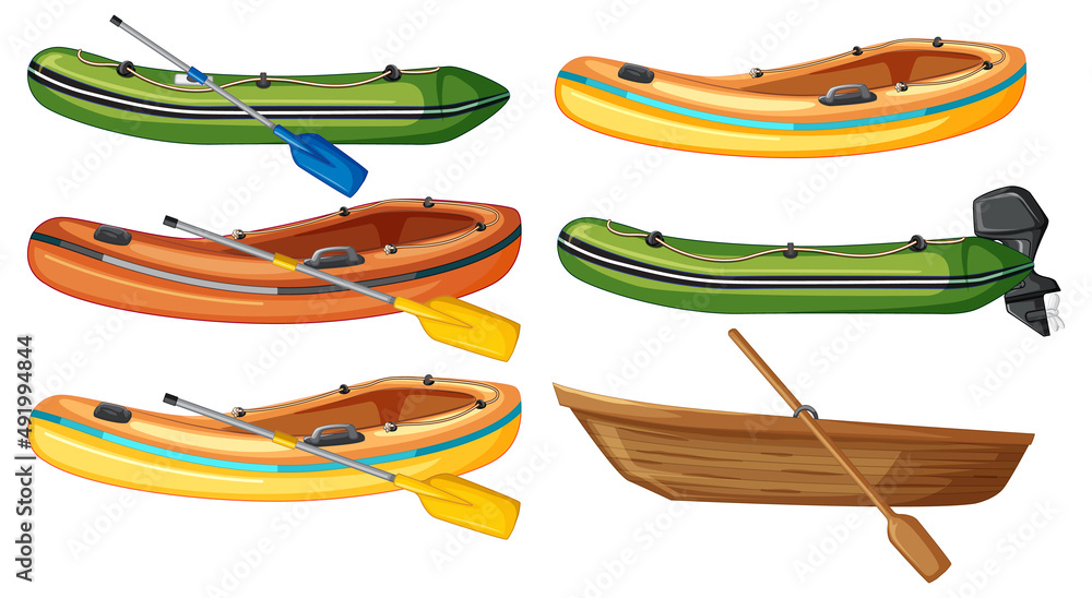 Set of different boats on white background