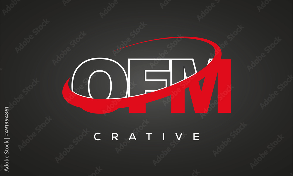 OFM creative letters logo with 360 symbol vector art template design	