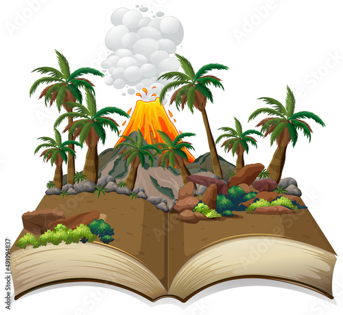 Open book with prehistoric landscape