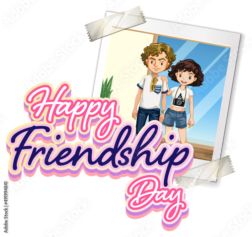 Happy Friendship Day logo banner with photo of couple teenager