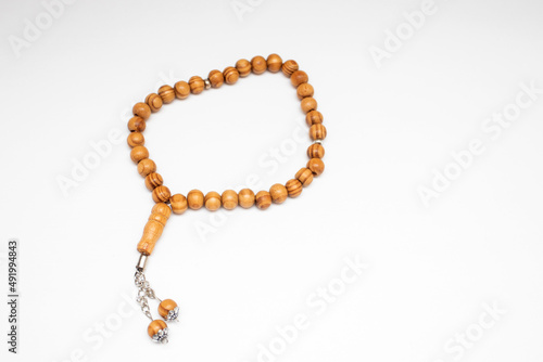 muslim rosary beads on white background.