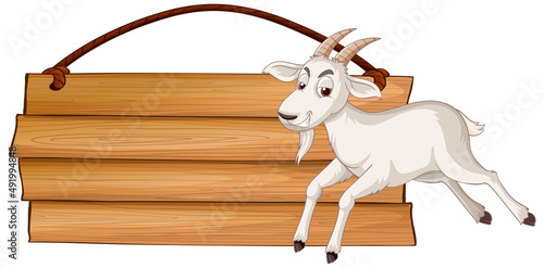 Isolated wooden banner with goat