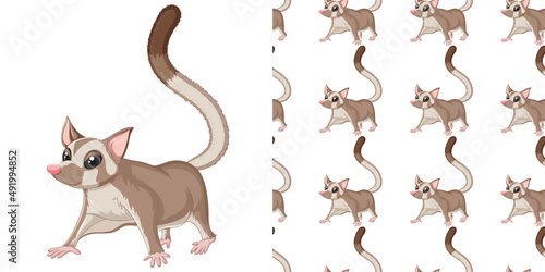 Seamless design of sugar glider  on white background