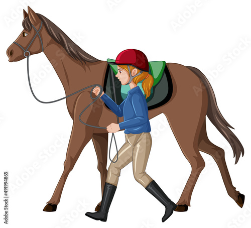 Equestrian sport with girl leading horse