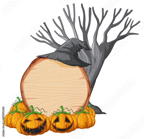 Isolated wooden banner with witch theme