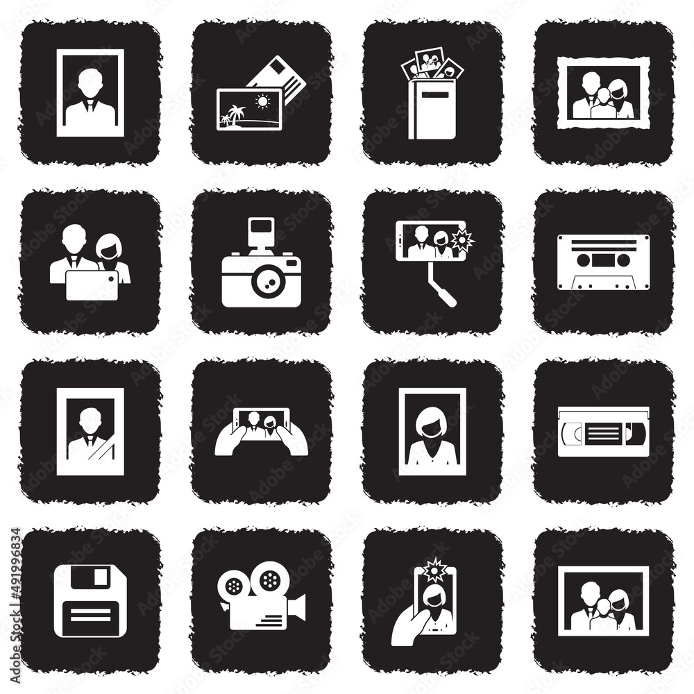 Memories Icons. Grunge Black Flat Design. Vector Illustration. Memories Icons. Grunge Black Flat Design. Vector Illustration.