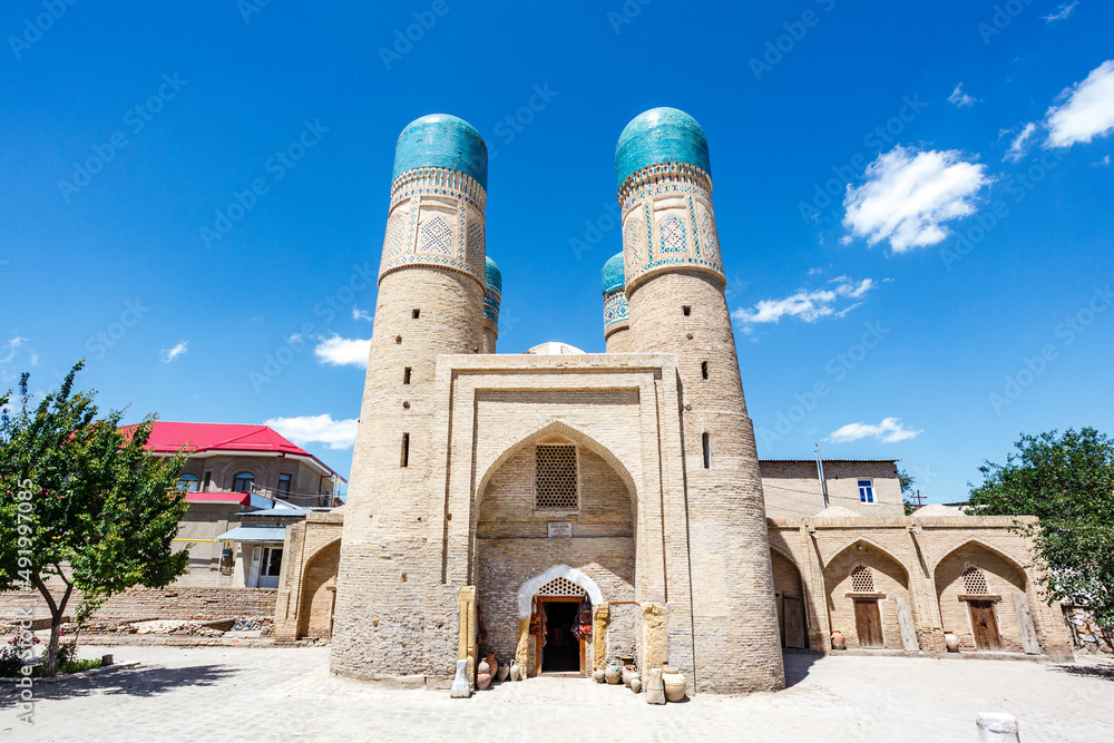 Exterior of the Chor Minor Madrassah in Bukhara, Uzbekistan, Central Asia
