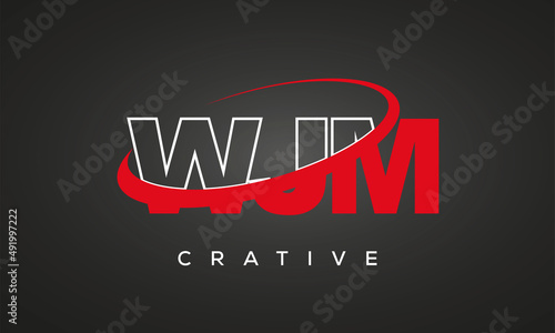 WJM creative letters logo with 360 symbol vector art template design