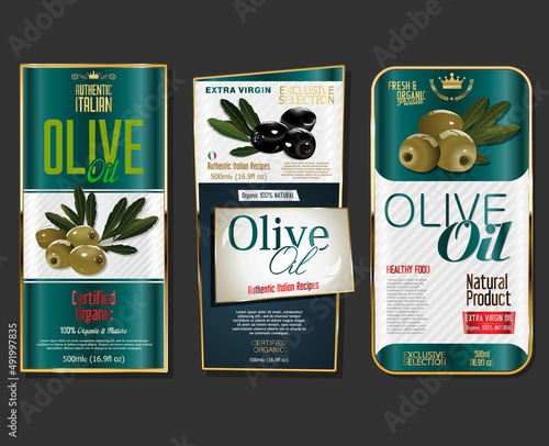 Collection of colorful olive oil labels 