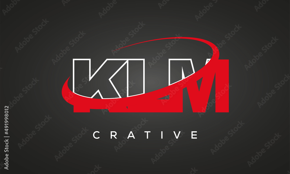 KLM creative letters logo with 360 symbol vector art template design