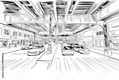 Brighton Beach. New York. USA. Hand drawn city sketch. Vector illustration.
