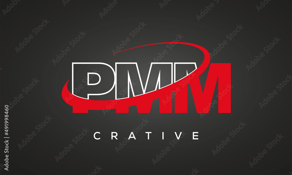 PMM creative letters logo with 360 symbol vector art template design