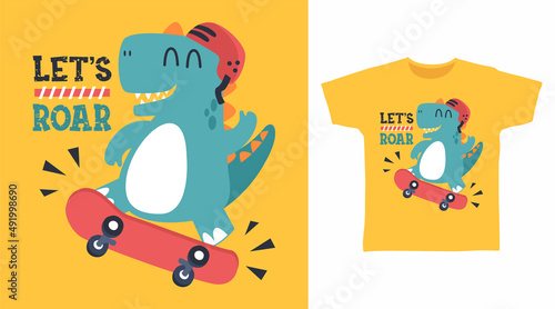 Dinosaur play skateboard cartoon tshirt design concepts