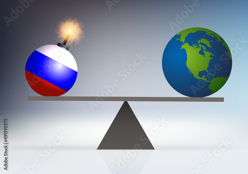 Concept d’une catastrophe économique mondiale avec la guerre entre la Russie et l’Ukraine qui déstabilise de l’ordre international.