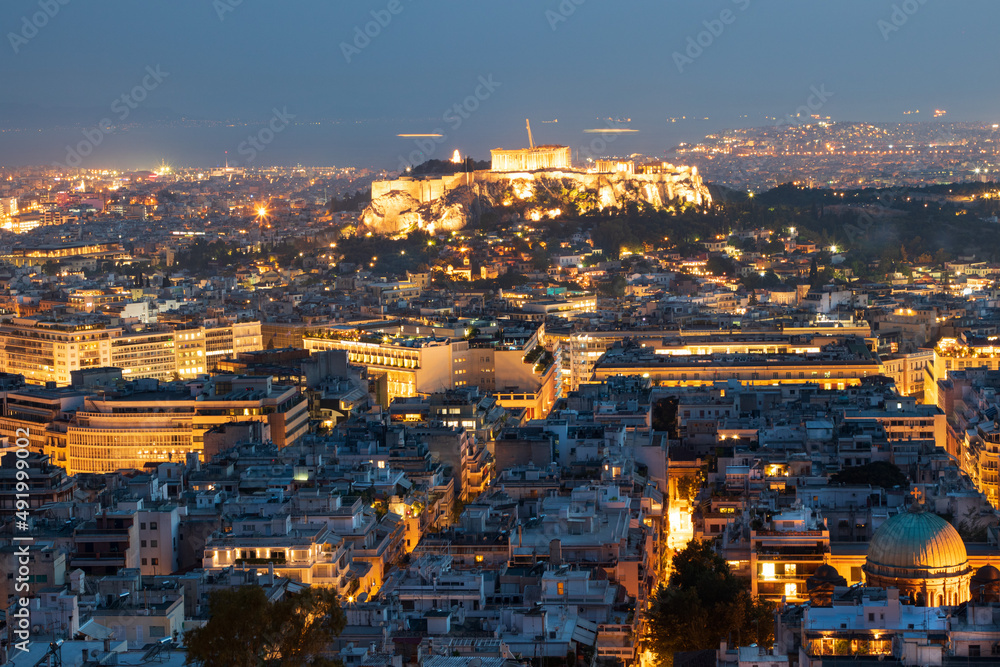 Night view of the Acropolis, Athens, Greece