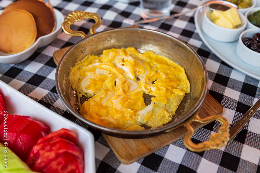 traditional Turkish breakfast table with eggs traditional Turkish breakfast table with eggs