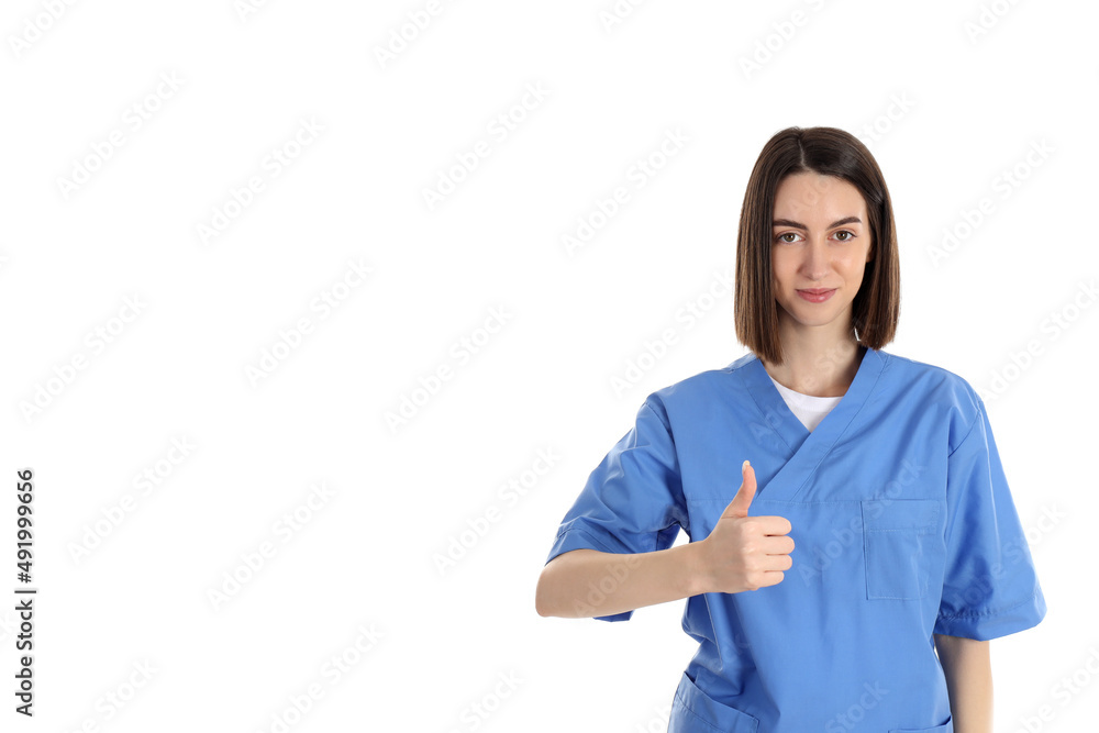 Concept of healthcare worker with young woman isolated on white background Concept of healthcare worker with young woman isolated on white background