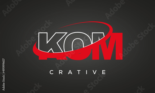 KOM creative letters logo with 360 symbol vector art template design