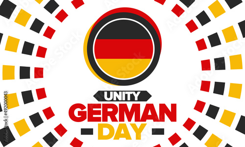 German Unity Day. Happy national holiday of unity  freedom and reunification. Deutsch flag. Celebrated annually on October 3 in Germany. Patriotic poster design. Vector illustration