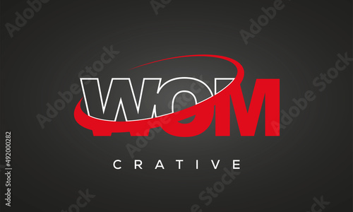 WOM creative letters logo with 360 symbol vector art template design 