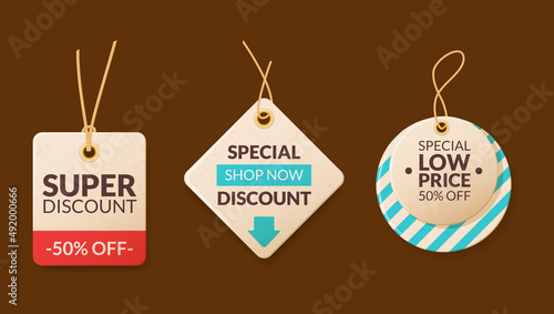 Advertising wobbler labels. Wobblers for sale with hot price and special offer. Discount price tags for promotion photo