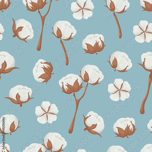 Seamless pattern. A pattern with an image of a cotton plant. Cotton pattern for the print. Vector illustration