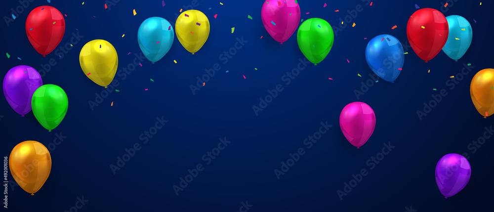 Fototapeta premium Celebration background with beautifully arranged colorful balloons. vector illustration