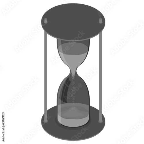 Isometric gray cartoon hourglass isolated on white. A device for accurate measurement of time. Website icon.