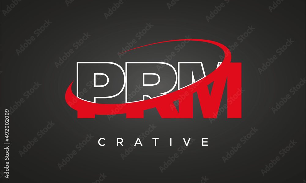 PRM creative letters logo with 360 symbol vector art template design	