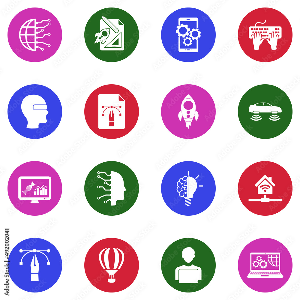 Innovative Technology Icons. White Flat Design In Circle. Vector Illustration. Innovative Technology Icons. White Flat Design In Circle. Vector Illustration.