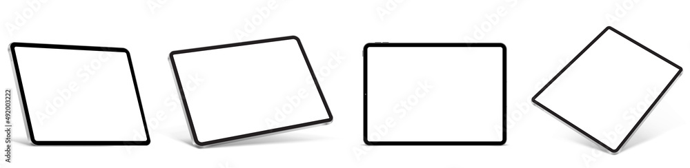 Realistic tablet mockup with blank screen. tablet vector isolated on white background. tablet different angles views. Vector illustration Realistic tablet mockup with blank screen. tablet vector isolated on white background. tablet different angles views. Vector illustration