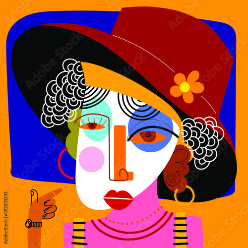 Colorful people face, abstract,cubism,line art, decorative vector illustration.