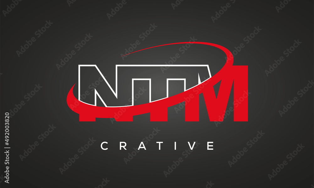 NTM creative letters logo with 360 symbol vector art template design	