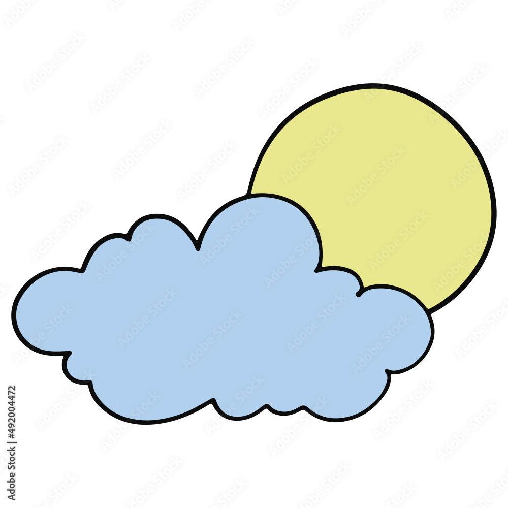 Weather hand drawn, clouds and sun flat color design Weather hand drawn, clouds and sun flat color design