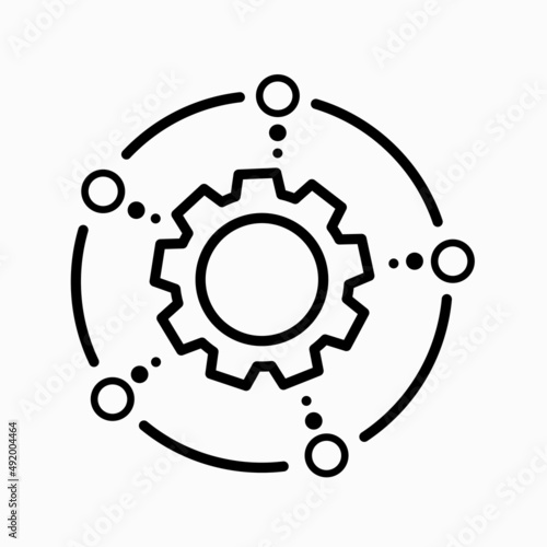 Engineer data integration technology development software. Vector linear icon isolated on white background.