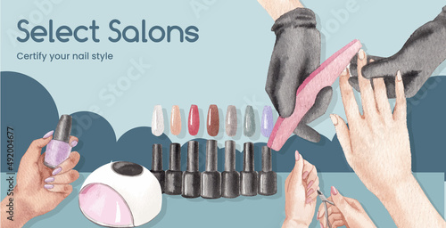 Billboard template with nail salon concept,watercolor style
