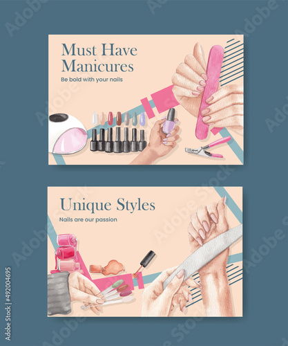 Facebook template with nail salon concept,watercolor style