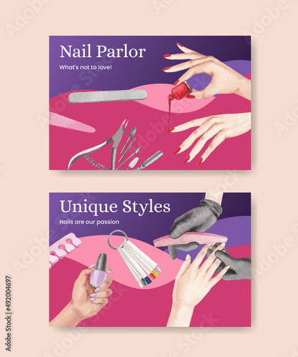 Facebook template with nail salon concept,watercolor style